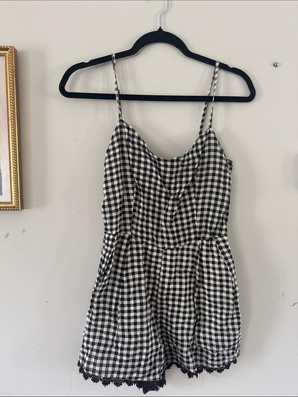 Bershka Black and White Gingham Spaghetti-Strap One-Piece